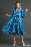 
              Turquoise Tiered Floral Print Dress
            