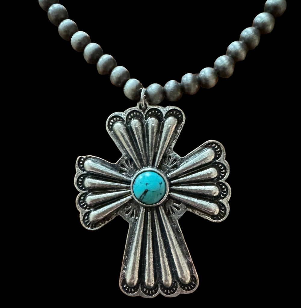 Navajo Pearls with Cross Necklace