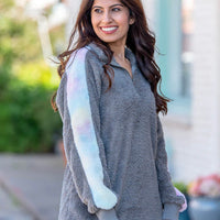 Sherpa Pullover with Rainbow Sleeve