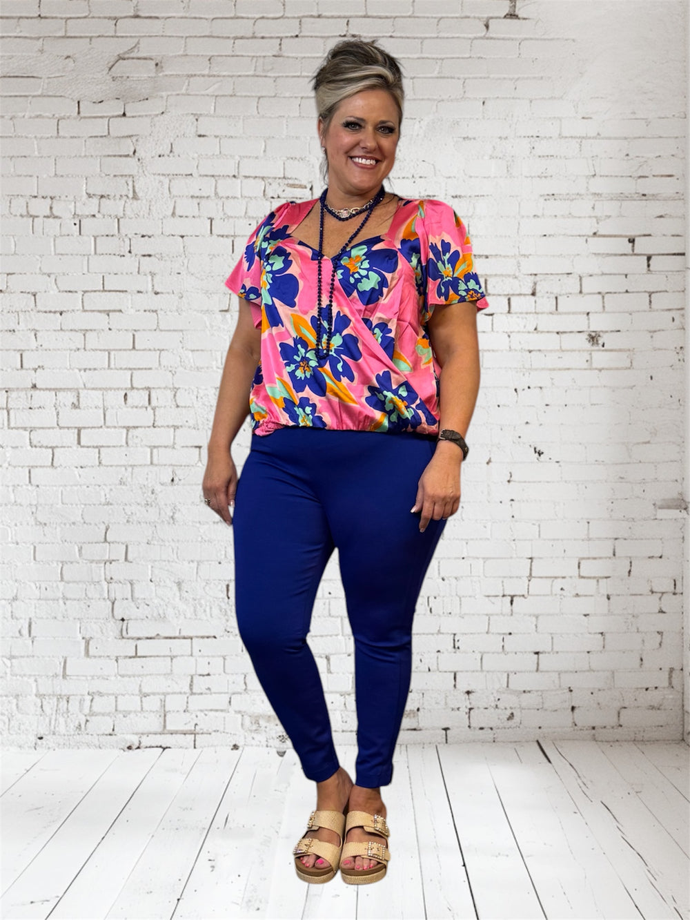 Floral Print Surplice Wrap Top