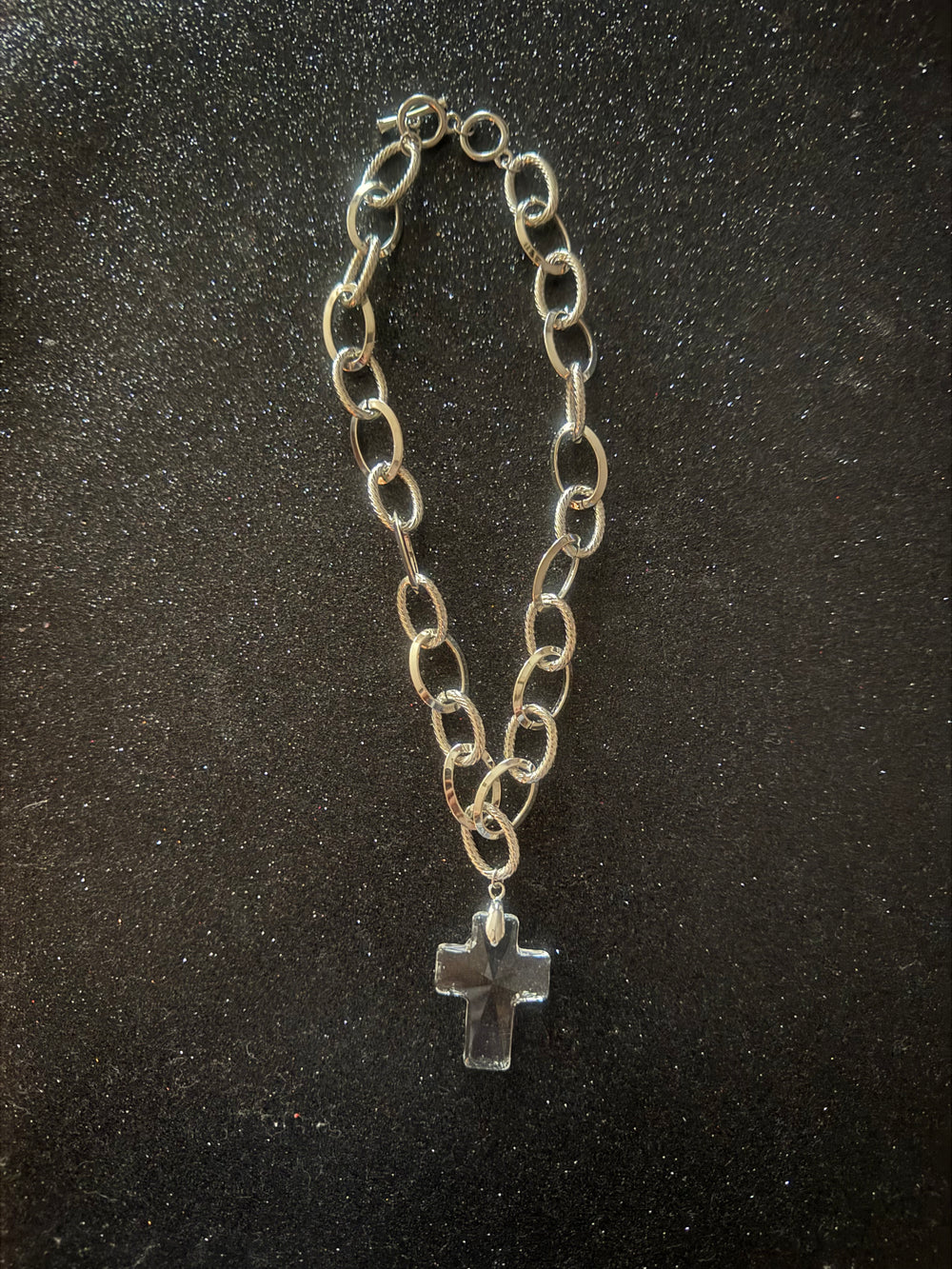 Clear Cross Chunky Chain Necklace
