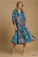 
              Paisley Print Satin Midi Dress
            