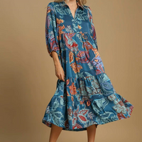 Paisley Print Satin Midi Dress