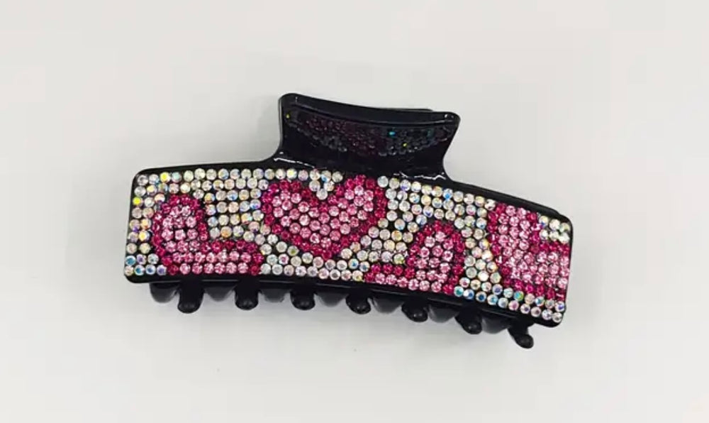 Rhinestone Pink Heart Hair Clip