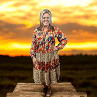 
              Brick Floral & Animal Print Dress
            