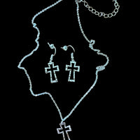 Silver Cross Necklace and Earring Set