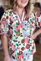 
              Plus Size Pink Floral V-Neck Top - Women's Floral Blouse | Bella Grace Fashion
            