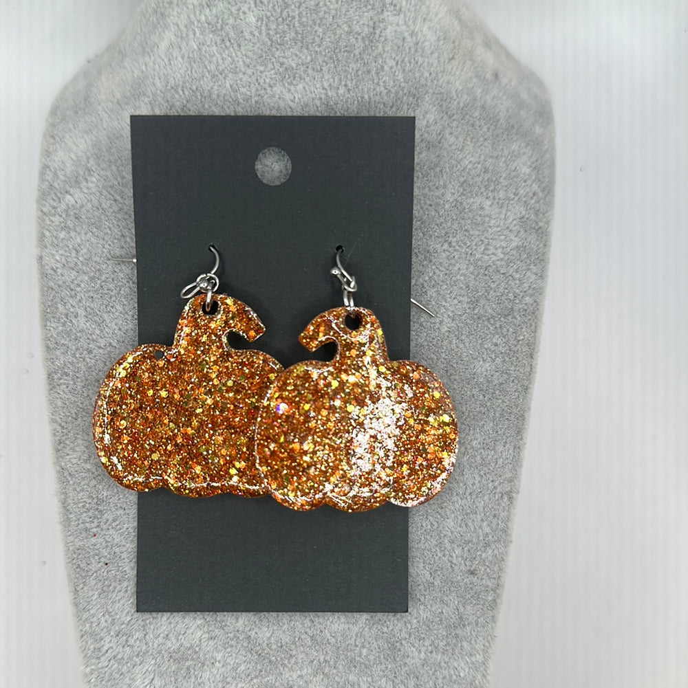 Glitter Burnt Orange Pumpkin Earrings