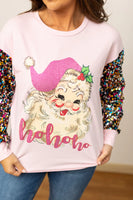 
              Santa on Pink Long Sleeve Tee with Sequin Sleeves
            