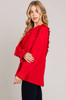 
              Red Lace Trim Ruffle Top
            