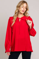 
              Red Lace Trim Ruffle Top
            