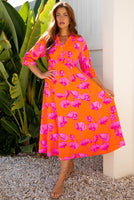 
              Orange Floral Print Smocked Dress | Women's Fashion
            