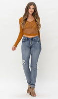 
              Judy Blue Button Fly Cuffed Boyfriend Jeans
            