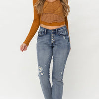 Judy Blue Button Fly Cuffed Boyfriend Jeans