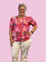 
              Rose Floral Print Puff Sleeve Blouse
            