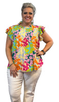 
              Multicolour Abstract Print Flutter Sleeve Blouse
            