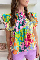 
              Multicolour Abstract Print Flutter Sleeve Blouse
            