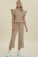 
              Double Take Full Size Texture Ruffle Short Sleeve Top and Wide Leg Pants Set
            