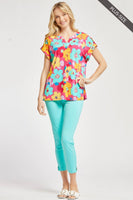 
              Lizzy Short Sleeve Coral Multi Top
            