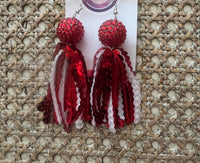 
              Sequin Tassel Earrings-Red & White Mix w/Pave Bead
            
