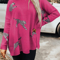 Rose Red Lively Cheetah Sweater