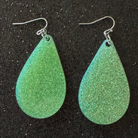 Glitter Acrylic Teardrop Earrings-Mint Green