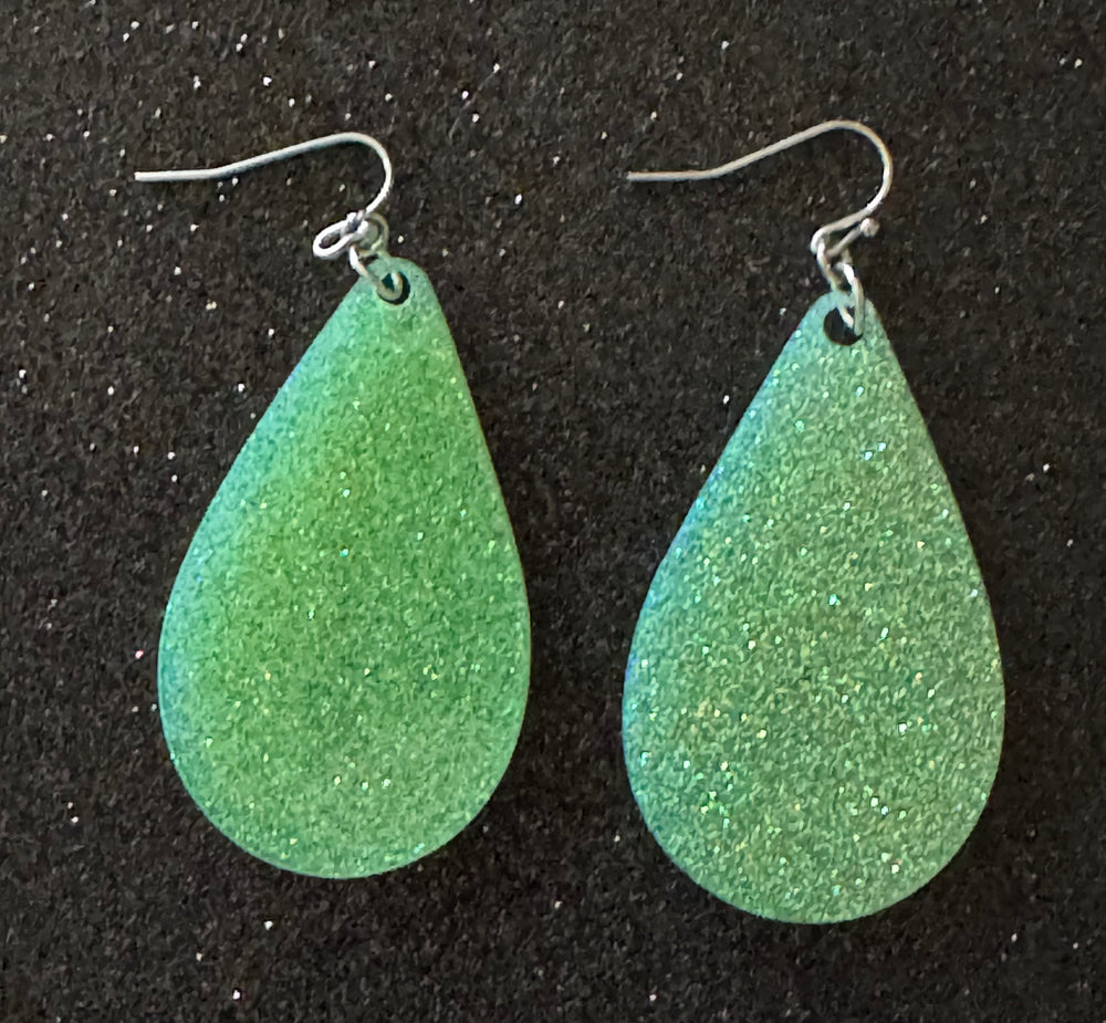 Glitter Acrylic Teardrop Earrings-Mint Green