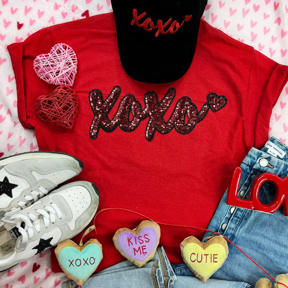 XOXO Red Sequin Tee