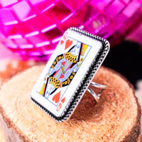 Queen of Hearts Silvertone Cuff Ring