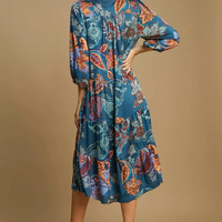 Paisley Print Satin Midi Dress