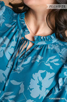 
              Turquoise Tiered Floral Print Dress
            