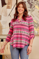 
              Lizzy Charcoal & Hot Pink Snowflake Tunic Top
            