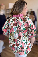 
              Plus Size Pink Floral V-Neck Top - Women's Floral Blouse | Bella Grace Fashion
            