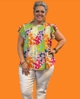 
              Multicolour Abstract Print Flutter Sleeve Blouse
            