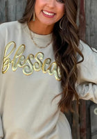 
              Blessed Sweatshirt in Gold Metallic Puff
            