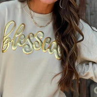 Blessed Sweatshirt in Gold Metallic Puff