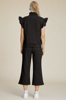 
              Double Take Full Size Texture Ruffle Short Sleeve Top and Wide Leg Pants Set
            