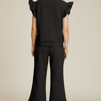 Double Take Full Size Texture Ruffle Short Sleeve Top and Wide Leg Pants Set