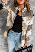 
              Khaki Plaid Color Block Shacket
            