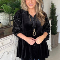 Black Sequin Velvet Shirt