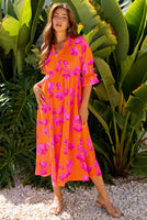 
              Orange Floral Print Smocked Dress | Women's Fashion
            