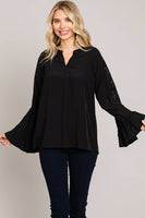 
              Embroidered Sleeve Casual Top-Black
            