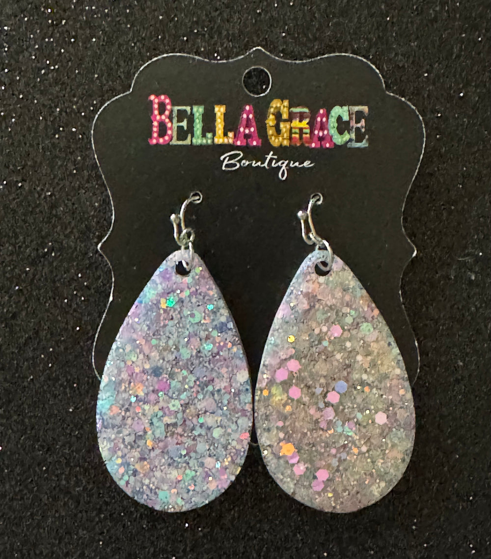 Glitter Acrylic Teardrop Earrings-Lavender AB