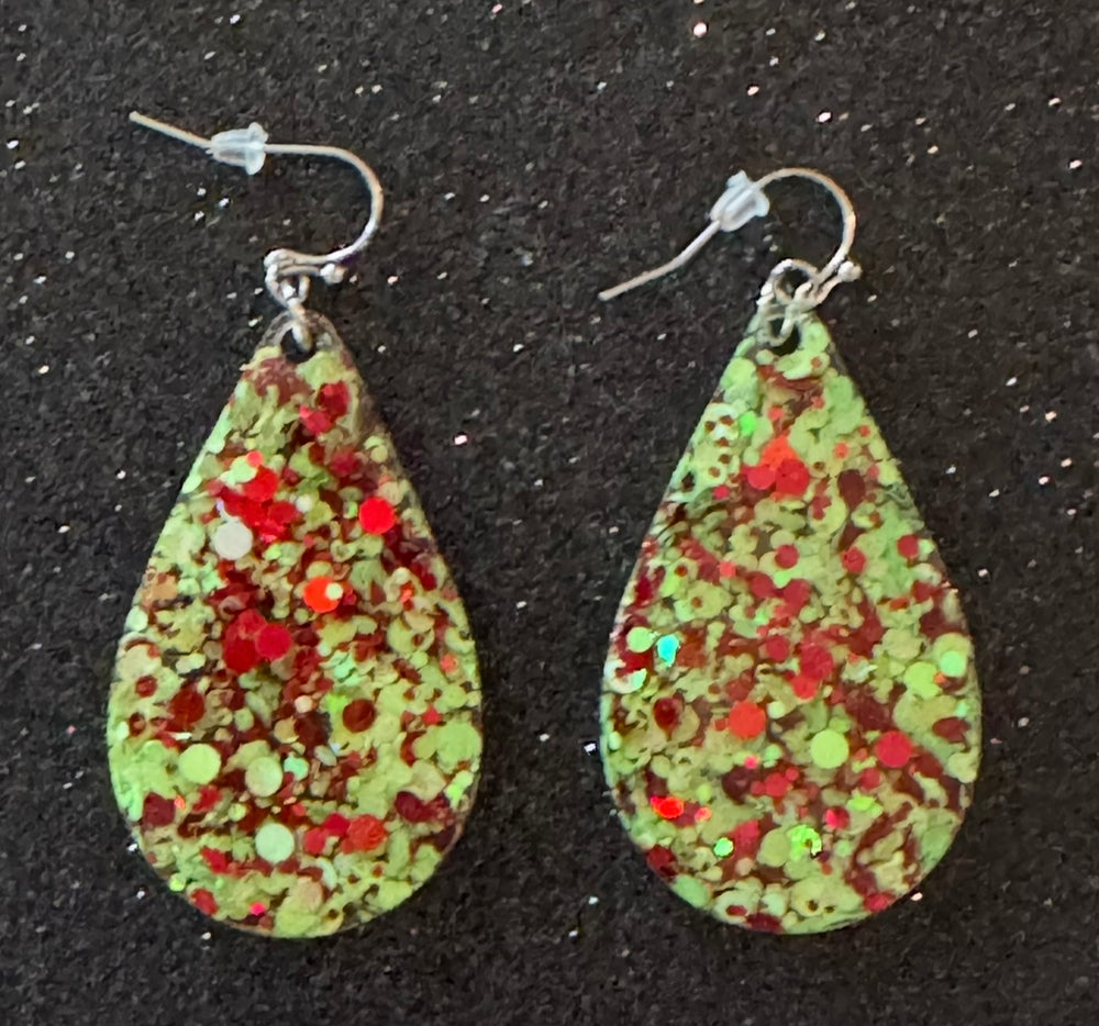 Glitter Acrylic Teardrop Earrings-Christmas