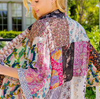 
              Floral Print Boho Puff Sleeve Kimono
            