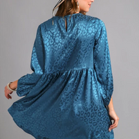 Teal Animal Print Long Sleeve Dress