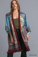 
              Maroon Mix Kimono with Fringe
            