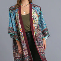 Maroon Mix Kimono with Fringe
