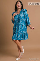 
              Turquoise Tiered Floral Print Dress
            