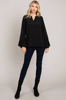
              Embroidered Sleeve Casual Top-Black
            